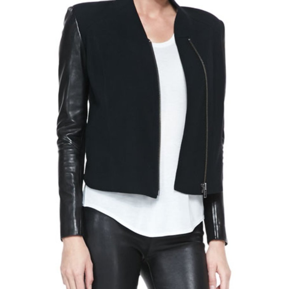 Helmut Lang Leather Wool Asymmetrical Eon Jacket / signature fitted jacket